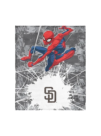 MLB San Diego Padres Marvel Spider-Man Web Sling Grey Silk Touch Throw Blanket