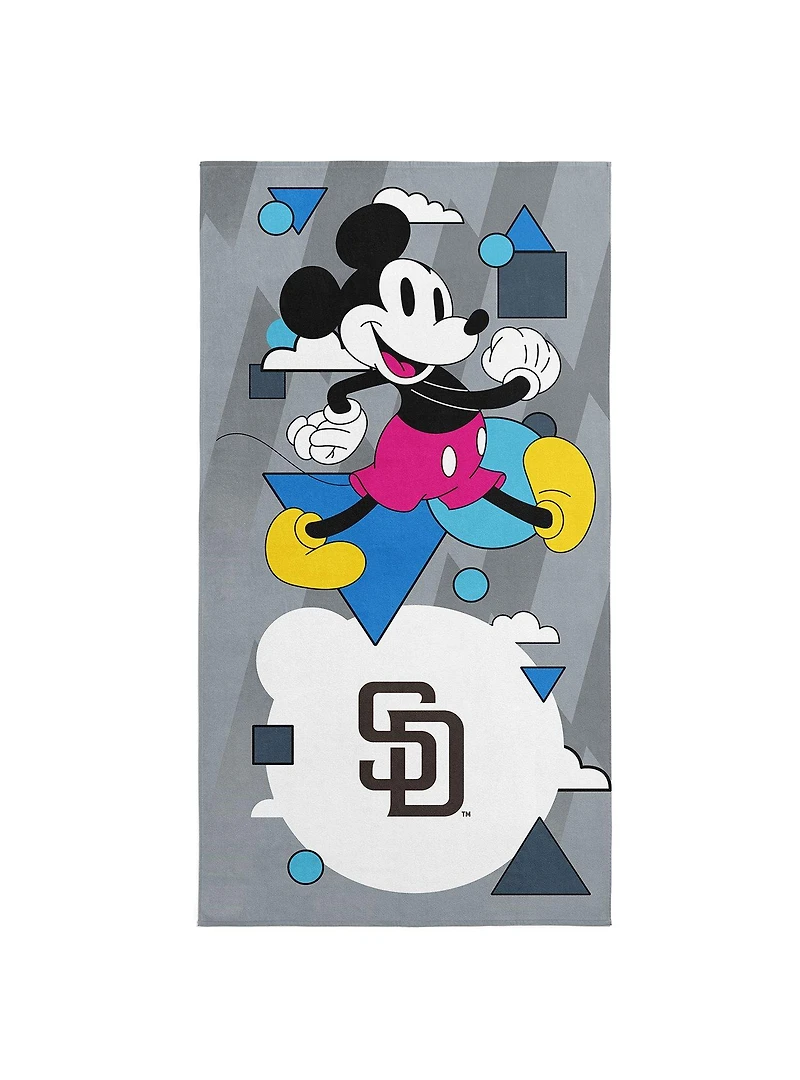 MLB San Diego Padres Disney Mickey Mouse Good Vibes Grey Microfiber Beach Towel