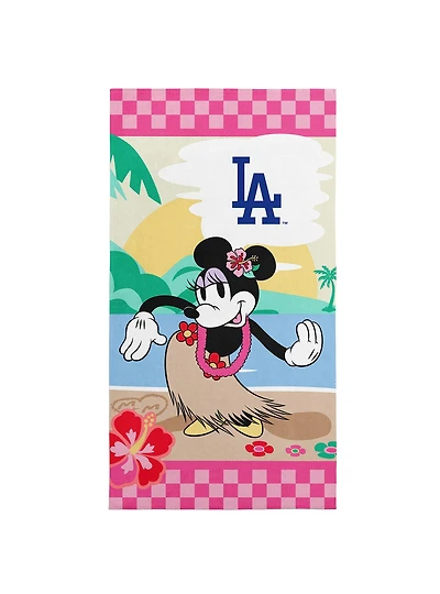 MLB Los Angeles Dodgers Disney Minnie Mouse Beachy Check Pink Microfiber Beach Towel