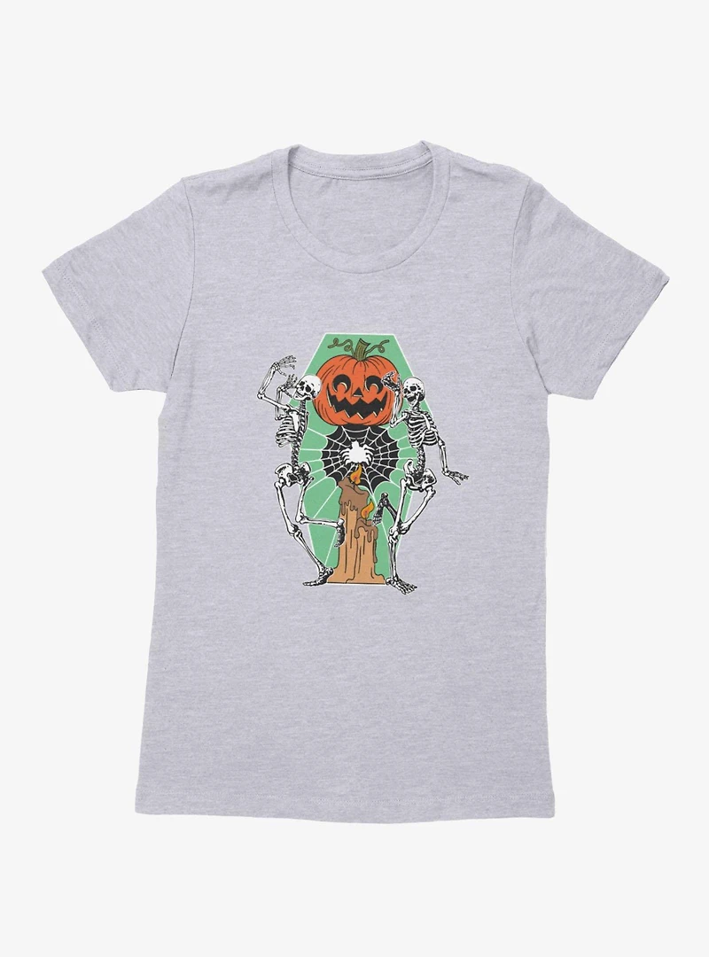 Dancing Skeletons Pumpkin Candle Womens T-Shirt