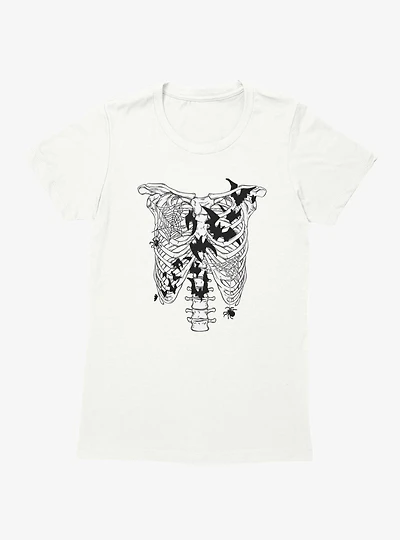 Skeleton Ribcage with Bats And Spiders Womens T-Shirt