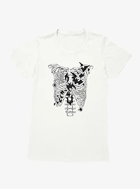 Skeleton Ribcage with Bats And Spiders Womens T-Shirt