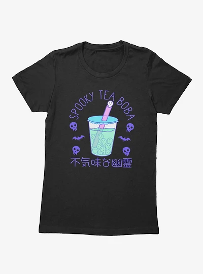 Spooky Tea Pastel Boba Cup Ghosts Skulls Bats Womens T-Shirt