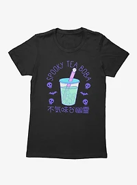 Spooky Tea Pastel Boba Cup Ghosts Skulls Bats Womens T-Shirt