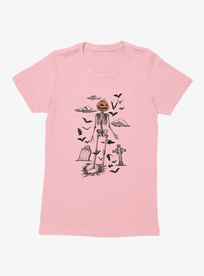 Skeleton Pumpkin Head Womens T-Shirt
