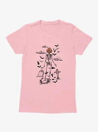 Skeleton Pumpkin Head Womens T-Shirt