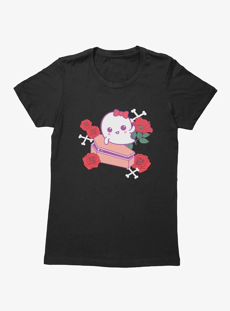 Cute Ghost Roses Coffin Cartoon Womens T-Shirt