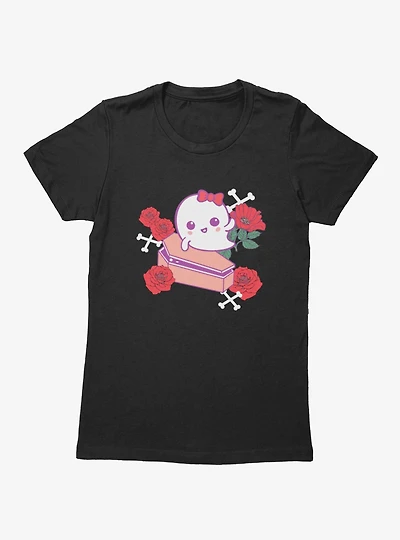 Cute Ghost Roses Coffin Cartoon Womens T-Shirt