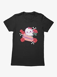 Cute Ghost Roses Coffin Cartoon Womens T-Shirt