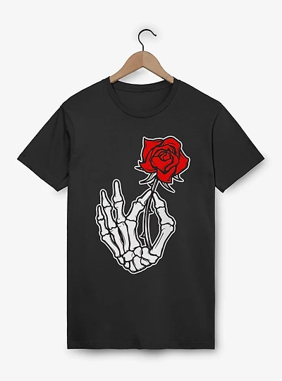 Skeleton Hand Holding Red Rose T-Shirt