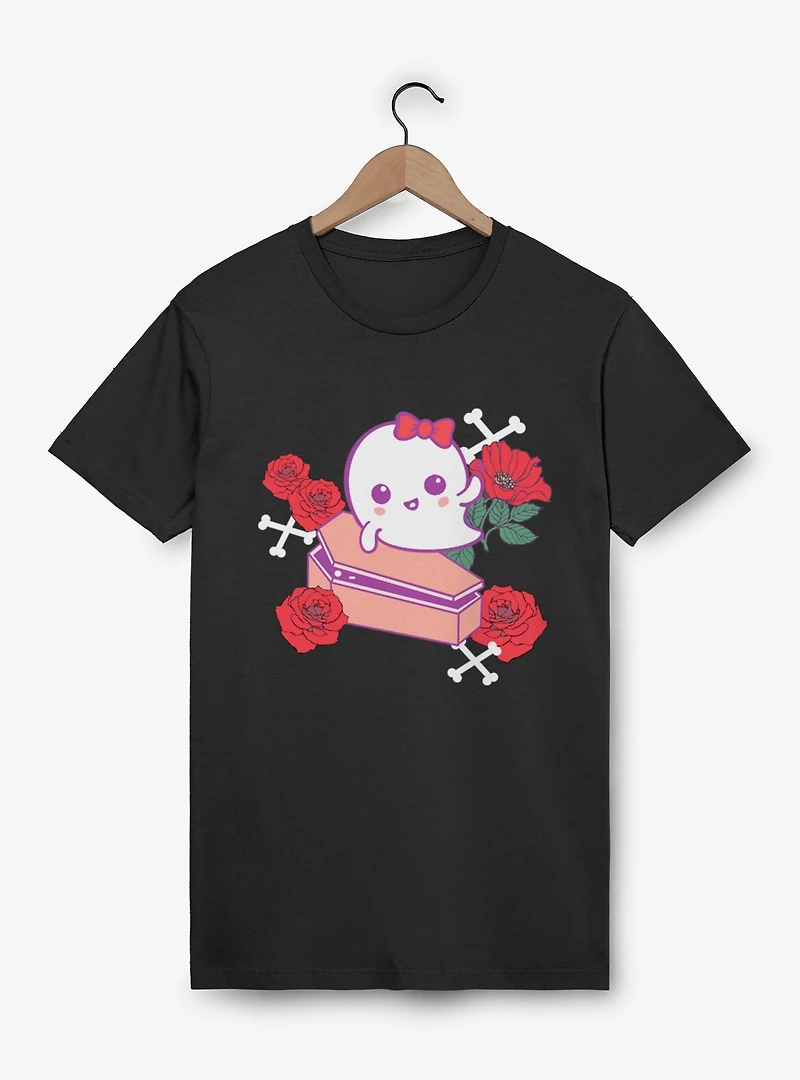 Cute Ghost Roses Coffin Cartoon T-Shirt