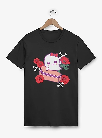 Cute Ghost Roses Coffin Cartoon T-Shirt