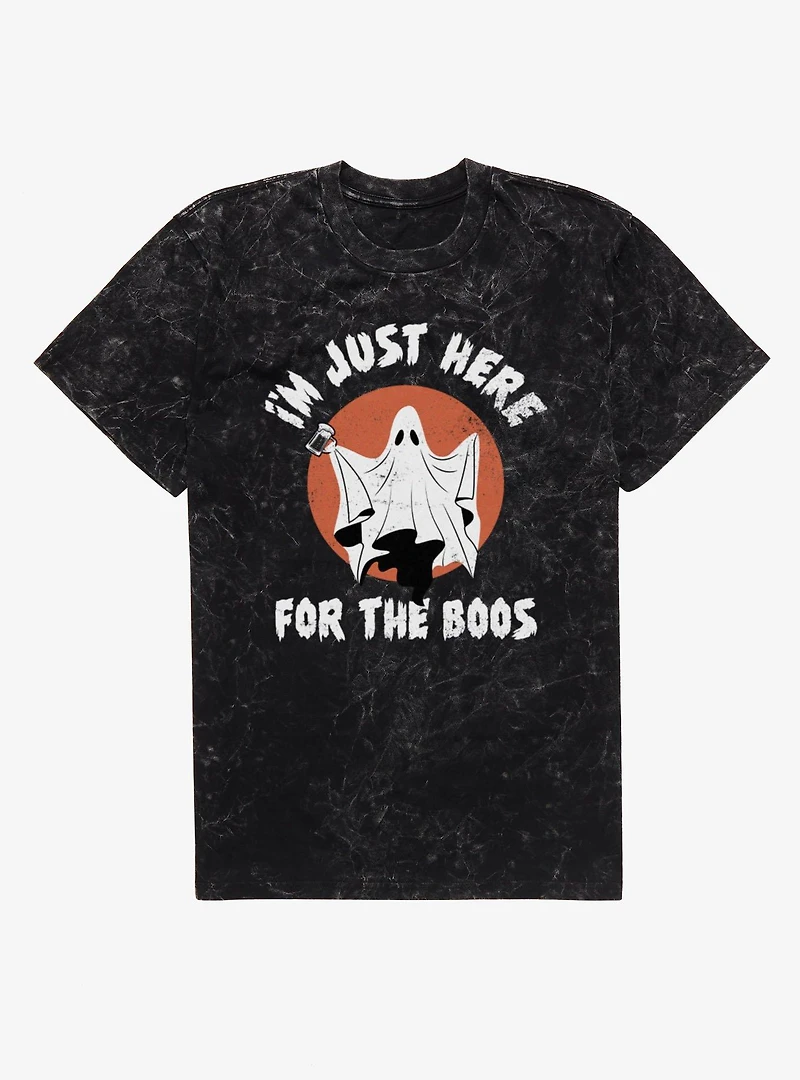 Just Here For The Boos Ghost Holding Beer Circle Mineral Wash T-Shirt