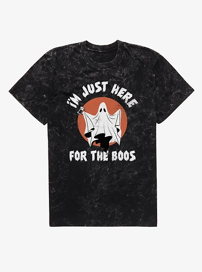 Just Here For The Boos Ghost Holding Beer Circle Mineral Wash T-Shirt