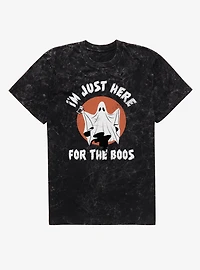 Just Here For The Boos Ghost Holding Beer Circle Mineral Wash T-Shirt