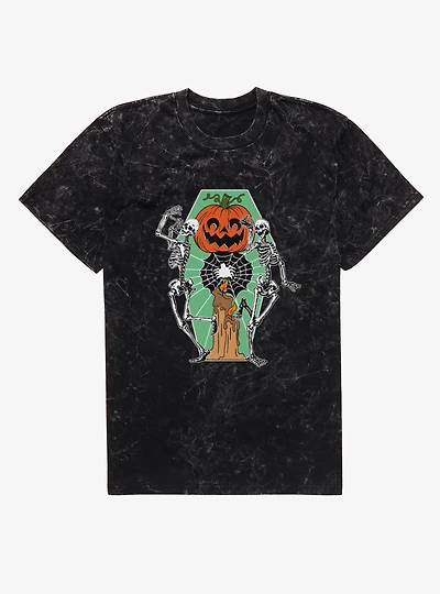 Dancing Skeletons Pumpkin Candle Mineral Wash T-Shirt