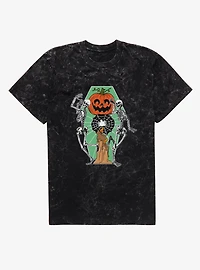 Dancing Skeletons Pumpkin Candle Mineral Wash T-Shirt