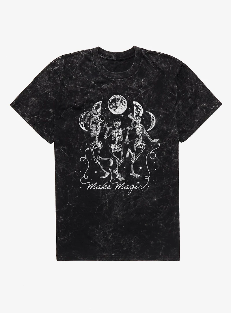 Make Magic Dancing Skeletons Moon Phases Mineral Wash T-Shirt