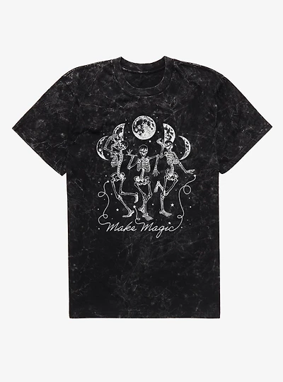 Make Magic Dancing Skeletons Moon Phases Mineral Wash T-Shirt