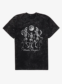 Make Magic Dancing Skeletons Moon Phases Mineral Wash T-Shirt