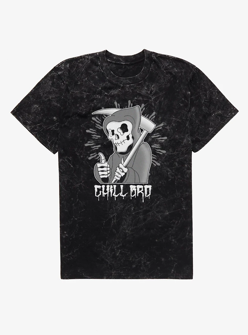 Chill Bro Skeleton Grim Reaper Mineral Wash T-Shirt