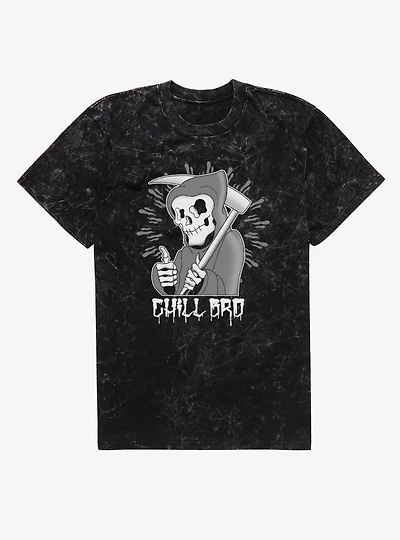 Chill Bro Skeleton Grim Reaper Mineral Wash T-Shirt