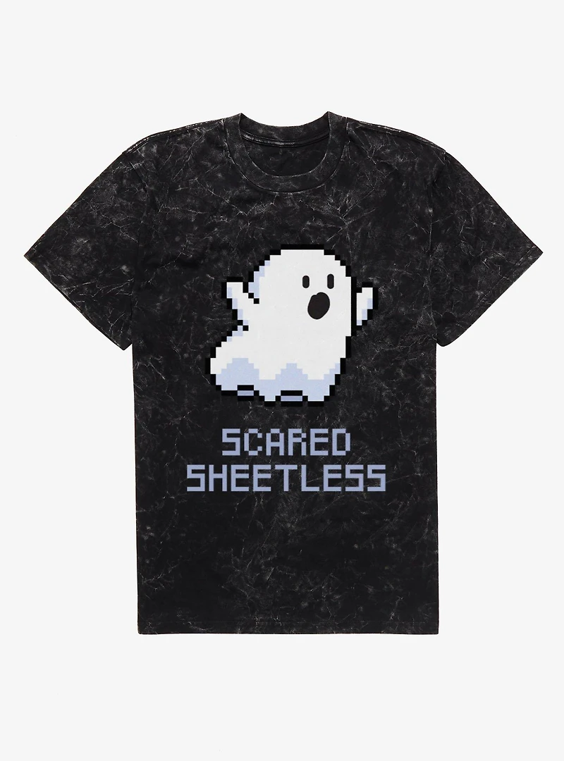 Scared Sheetless Pixel Ghost Mineral Wash T-Shirt