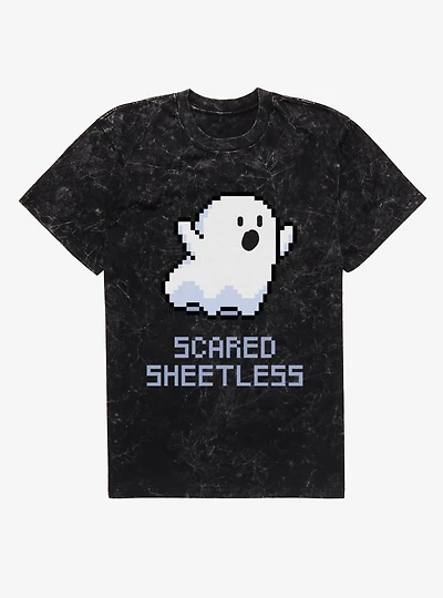 Scared Sheetless Pixel Ghost Mineral Wash T-Shirt
