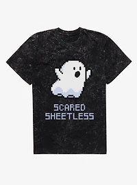 Scared Sheetless Pixel Ghost Mineral Wash T-Shirt