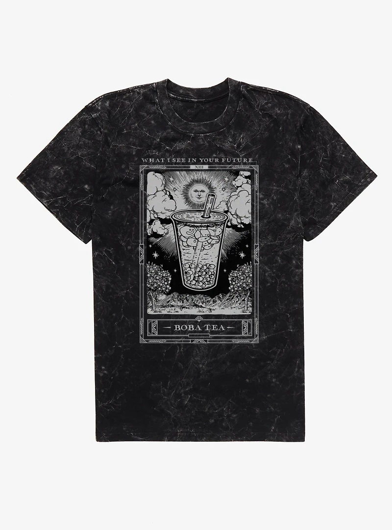 Boba Tea Tarot Card Mineral Wash T-Shirt