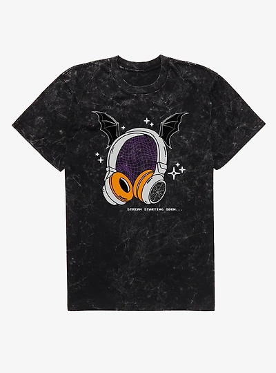 Stream Starting Soon Headphones Bat Spider Mineral Wash T-Shirt