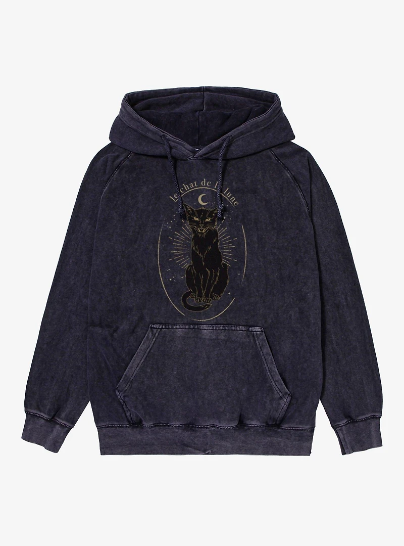 Le Chat De La Lune Black Cat Mineral Wash Hoodie