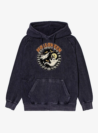 Halloween Ghosts Pumpkins Circular Mineral Wash Hoodie