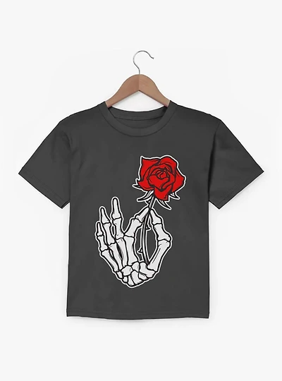 Skeleton Hand Holding Red Rose Youth T-Shirt