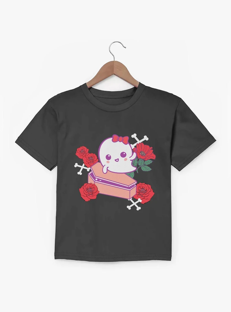 Cute Ghost Roses Coffin Cartoon Youth T-Shirt