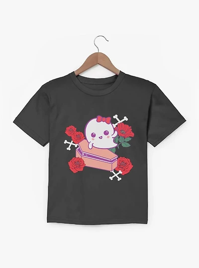 Cute Ghost Roses Coffin Cartoon Youth T-Shirt