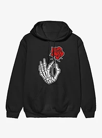 Skeleton Hand Holding Red Rose Hoodie