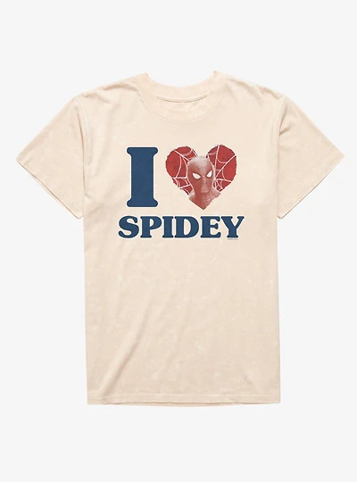 Marvel Spider-Man Brand New Day I Love Spidey Face Heart Mineral Wash T-Shirt