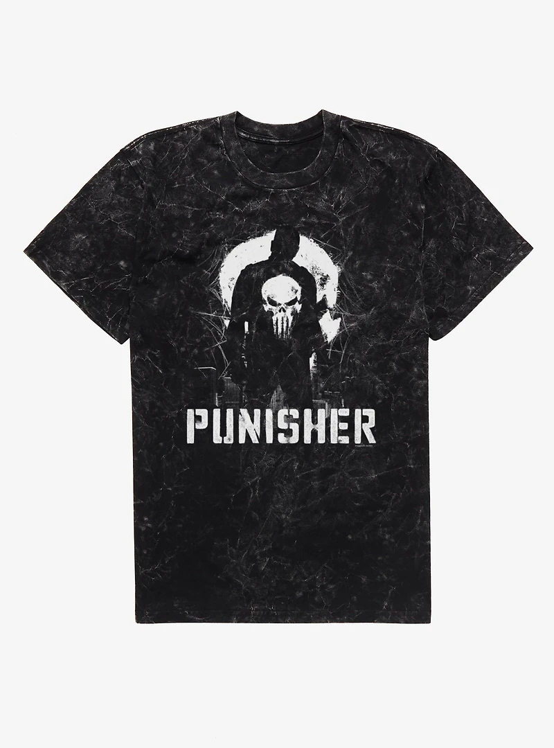 Marvel Spider-Man Brand New Day Punisher Silhouette On City Mineral Wash T-Shirt
