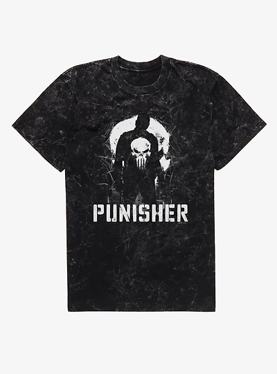 Marvel Spider-Man Brand New Day Punisher Silhouette On City Mineral Wash T-Shirt