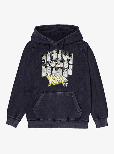 Marvel X-men 97 Character Outline Panels Black And Yellow Mineral Wash Hoodie