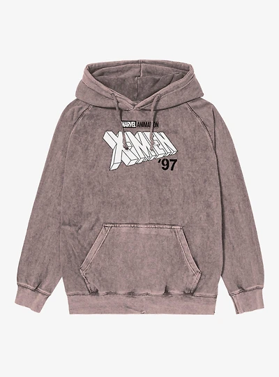 Marvel X-men 97 Logo Monochrome Black Mineral Wash Hoodie