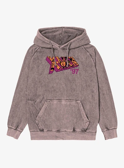 Marvel X-men 97 Logo Character Faces Purple Mineral Wash Hoodie