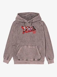 Marvel X-men 97 Logo Character Faces Red Mineral Wash Hoodie