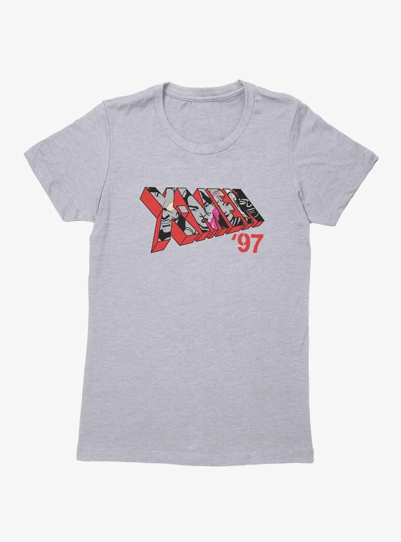 Marvel X-men 97 Logo Character Faces Red Womens T-Shirt