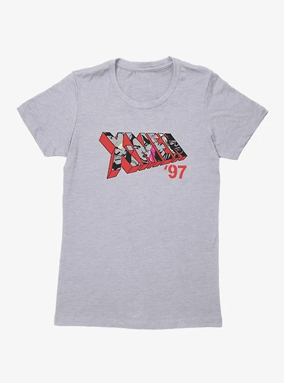 Marvel X-men 97 Logo Character Faces Red Womens T-Shirt