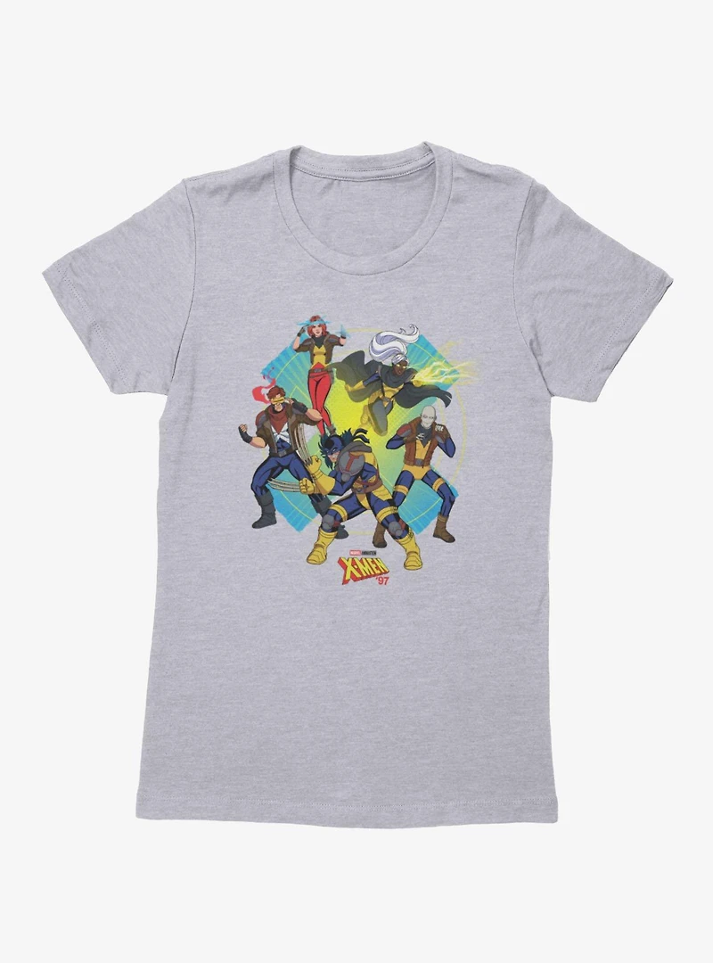 Marvel X-men 97 Burst Icon With Wolverine Cyclops Storm Womens T-Shirt