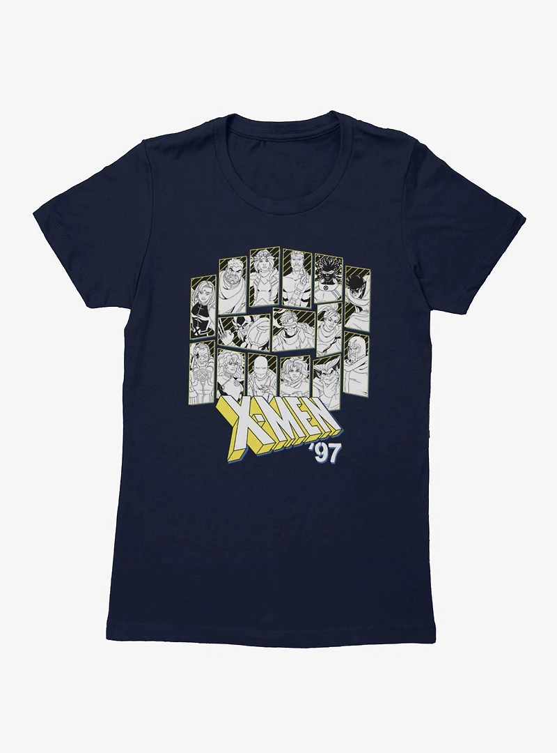 Marvel X-men 97 Character Outline Panels Black And Yellow Womens T-Shirt