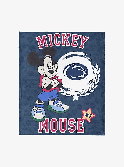 NCAA Penn State University Disney Mickey Mouse Baller Navy Silk Touch Throw Blanket