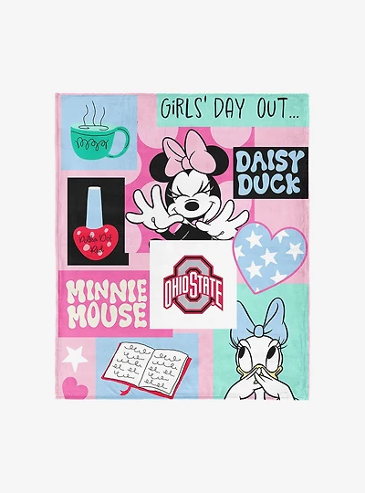 NCAA Ohio State University Disney Minnie Mouse Checker Floral Pink Silk Touch Throw Blanket